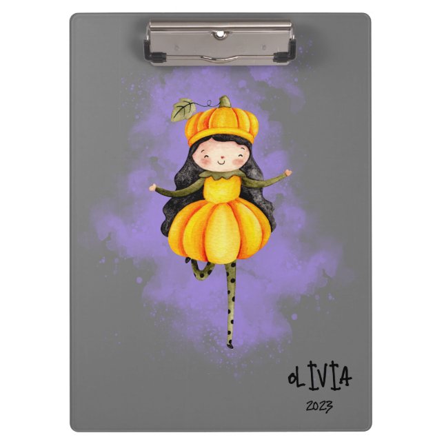 Stellalunarts Niedlich Girl Halloween Pumpkin Klemmbrett (Vorderseite)