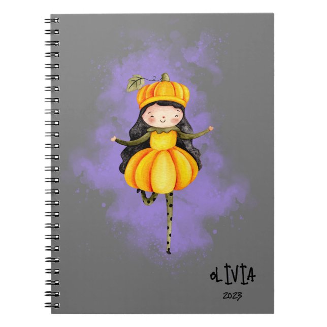 Stellalunarts Niedlich Girl Halloween Pumpkin Notizblock (Vorderseite)