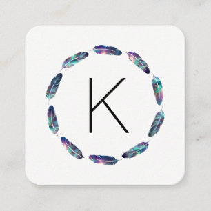 Stellar Federmuster mit Monogramm Quadratische Visitenkarte