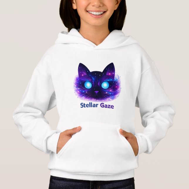 Stellar Gaze Cosmic Cat Kids Hoodie (Vorderseite)