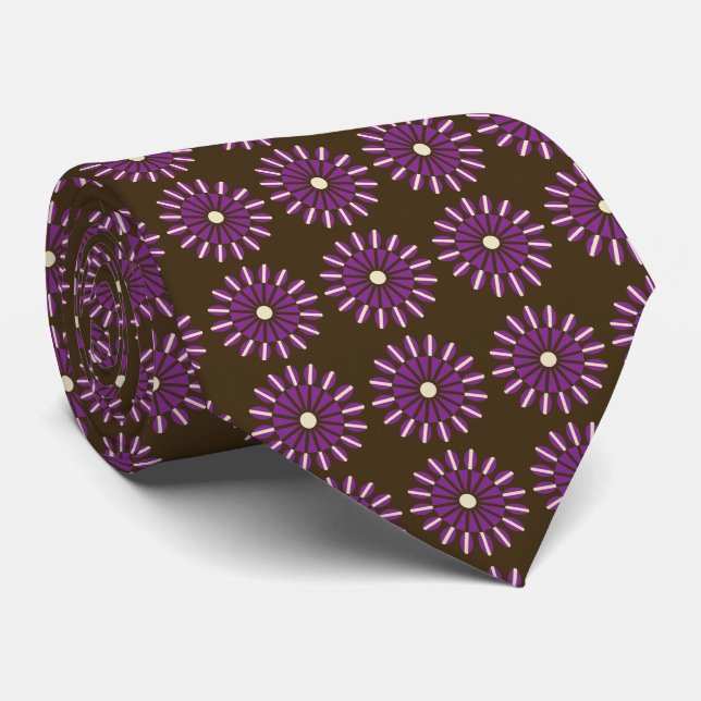 Stellar Geometric Floral Brown & Violet zweiseitig Krawatte (Gerollt)