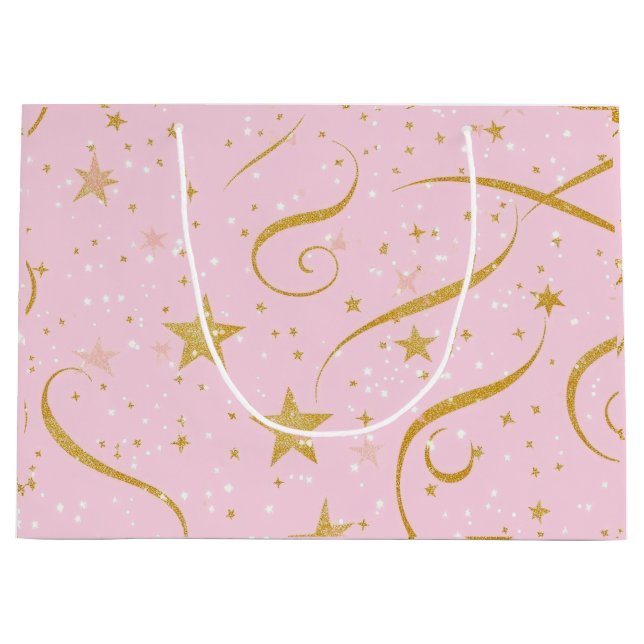 Stellar Shine - Pink & Gold Star Dekorative Gesche Große Geschenktüte (Vorderseite)