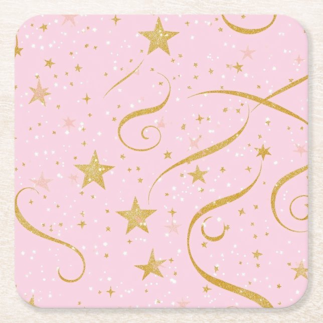 Stellar Sip - Pink & Gold Star Untersetzer (Vorderseite)