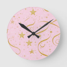 Stellar Time - Pink & Gold Star Digital Clock