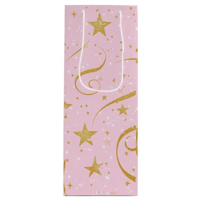 Stellar Wine - Pink & Gold Star Weine Tasche Geschenktüte Für Weinflaschen (Vorderseite)