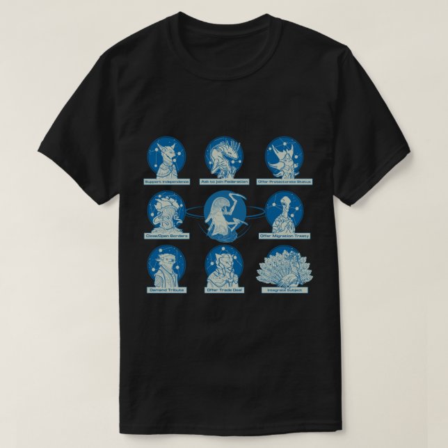 Stellaris Leviathan and other species. T-Shirt (Design vorne)