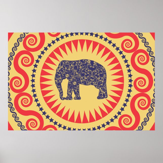 StellaRoot Damask Elephant Vinatge Preppy Burnt Poster (Vorne)