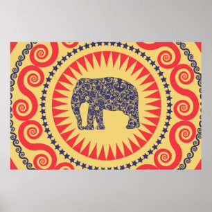 StellaRoot Damast Elefant Vintage Preppy Gebrannt Poster