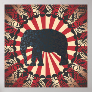 StellaRoot geben Vintager Zirkus-Elefant Mandarine Poster