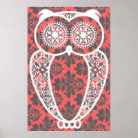 StellaRoot Hoot Owl Vintag Damask Print