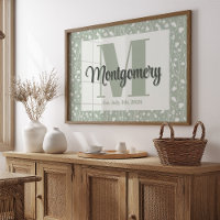 Stellen Sie den Namen Print Sage Green White Flora
