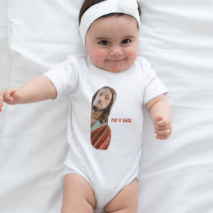 Stellen Sie den strahlenden Jesus auf weißem Hinte Baby Strampler