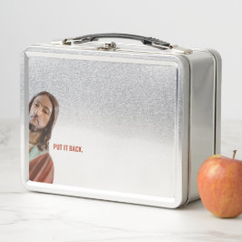 Stellen Sie den strahlenden Jesus auf weißem Hinte Metall Brotdose