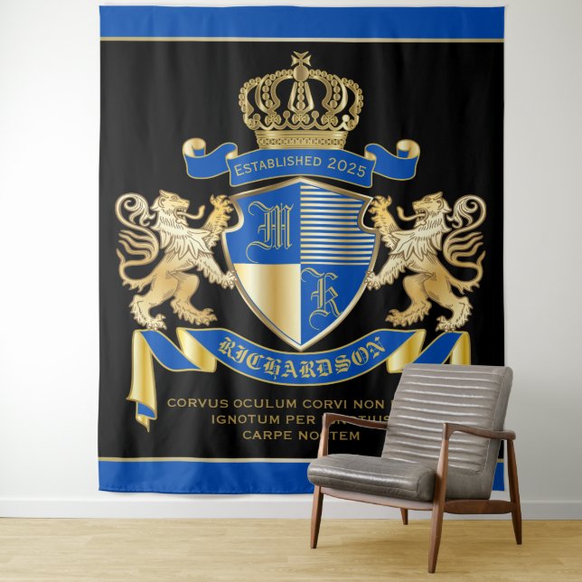 Stellen Sie Ihr eigenes Wappen blaues Wandteppich (Beispiel)