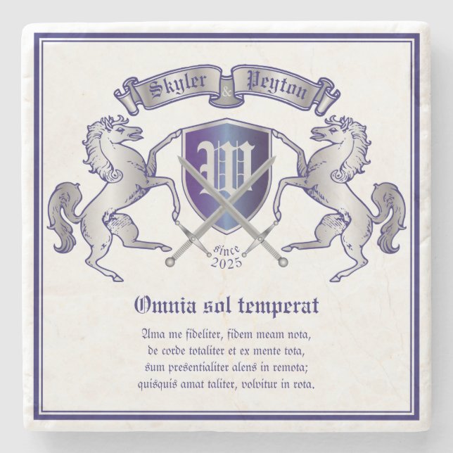 Stellen Sie Ihr eigenes Wappen silbernes Steinuntersetzer (Vorderseite)