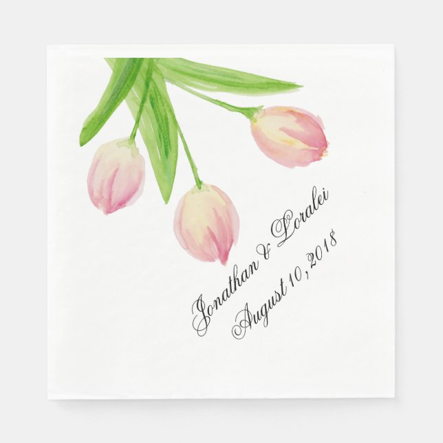 Stellen Sie Ihre Hochzeitsnapkins Aquarell Tulips Serviette (Vorderseite)