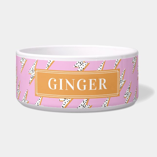 Stellen Sie Ihren Hundenamen Pink Lightning Bolt T Napf (Vorderseite)