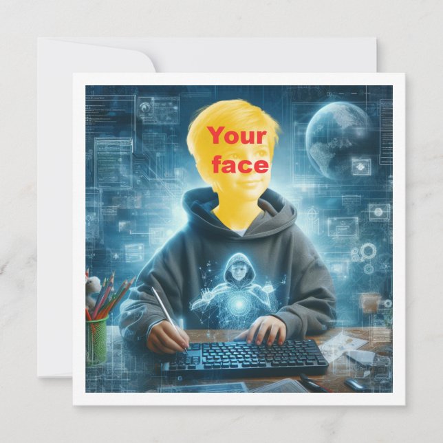 Stellen Sie mein Gesicht in das Bild, Computerfreu Karte (Vorderseite)