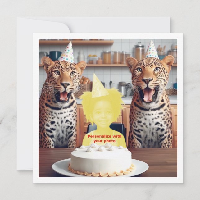 Stellen Sie mein Gesicht in das Bild, Leoparden un Karte (Vorderseite)