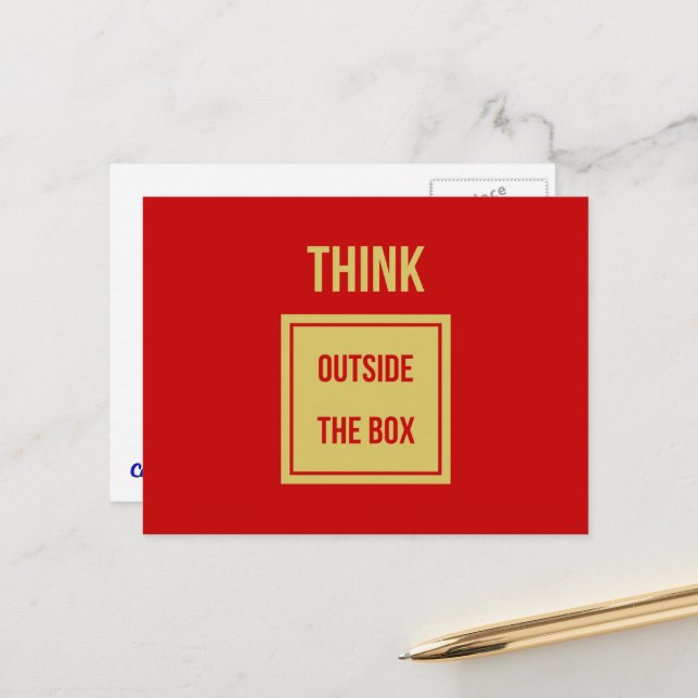 Stellen Sie sich außerhalb des Kästchens ein rotes Postkarte (Vorderseite/Rückseite Beispiel)