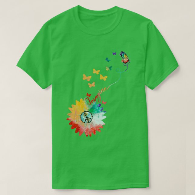 Stellen Sie sich Blume Butterfly Earth Peace Sign  T-Shirt (Design vorne)