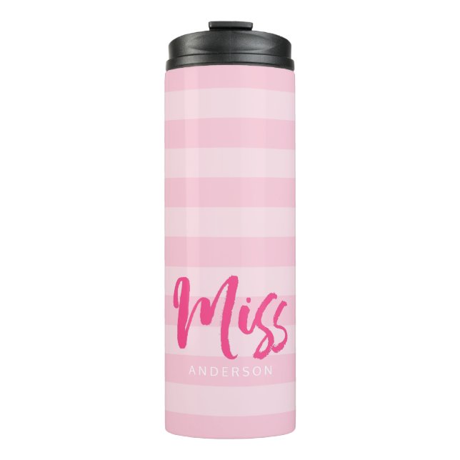 Stellen Sie sich mit dem Namen Miss Preppy Pink St Thermosbecher (Vorderseite)