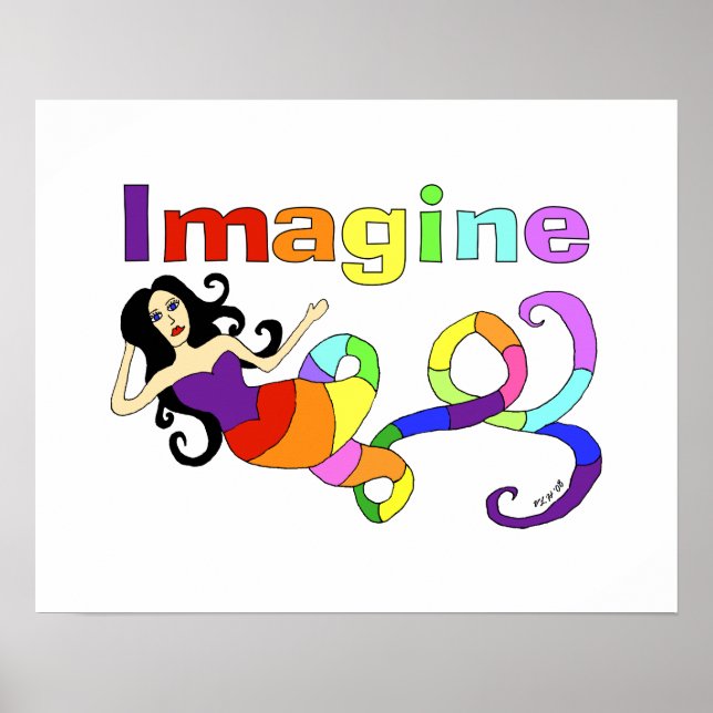 Stellen Sie sich Rainbow Mermaid Art Poster vor (Vorne)