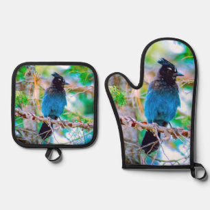 Steller's Jay in Forest Original Foto Ofenhandschuh & Topflappen-Set