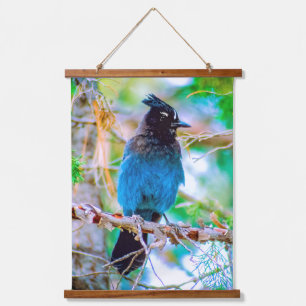 Steller's Jay - Original Foto Wandteppich Mit Holzrahmen