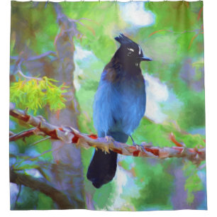 Steller's Jay Painting - Original Bird Art Duschvorhang