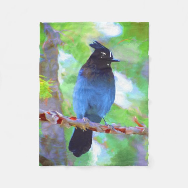 Steller's Jay Painting - Original Bird Art Fleecedecke (Vorderseite)