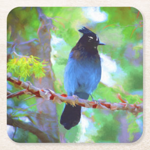 Steller's Jay Painting - Original Bird Art Rechteckiger Pappuntersetzer