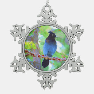 Steller's Jay Painting - Original Bird Art Schneeflocken Zinn-Ornament