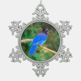 Steller's Jay Painting - Original Bird Art Schneeflocken Zinn-Ornament