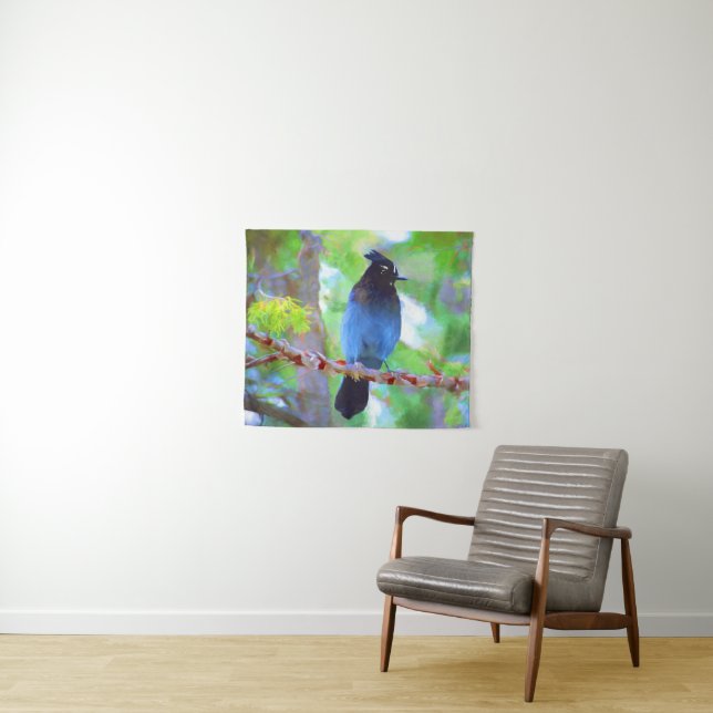 Steller's Jay Painting - Original Wild Bird Art Wandteppich (Beispiel (Horizontal))