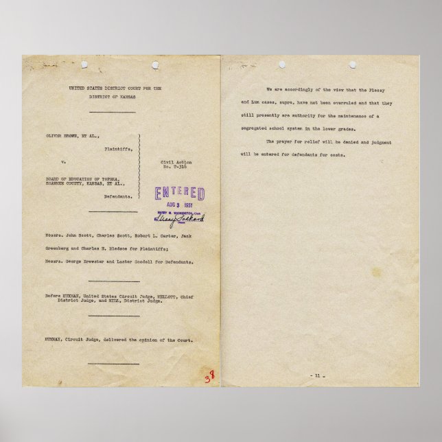 Stellungnahme in Brown/Verwaltungsrat der Bildung  Poster (Vorne)