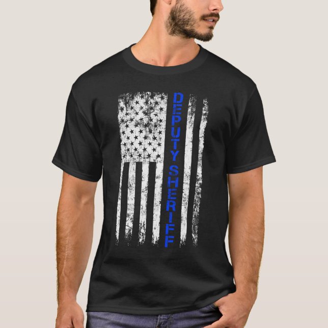 Stellvertretender Sheriff Thin Blue Line American  T-Shirt (Vorderseite)