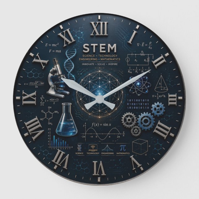 STEM Science Technology Engineering Mathematics Große Wanduhr (Vorderseite)