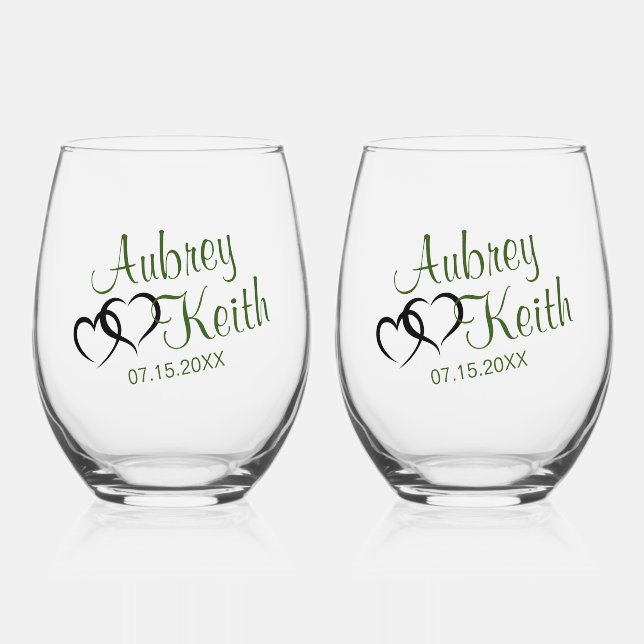 Stemless Wine Glass mit Bride und Groom-Namen Weinglas Ohne Stiel (Rückseite)