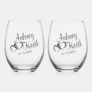 Stemless Wine Glass mit Bride und Groom-Namen Weinglas Ohne Stiel