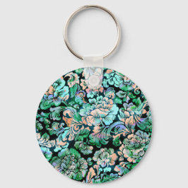 Stencil Floral in Green und Peach Schlüsselanhänger