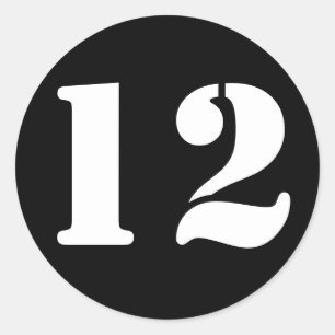 Stencil Numbers by Janz Number 12 Zwölf Black Runder Aufkleber