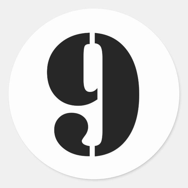 Stencil Numbers by Janz Number 9 Nine White Runder Aufkleber (Vorderseite)