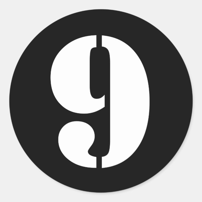 Stencil Numbers von Janz Number 9 Nine Black Runder Aufkleber (Vorderseite)