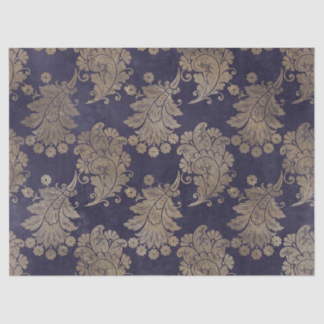 Stencil Peacock Feathers auf Lila Decoupage Seidenpapier (Vorderseite)