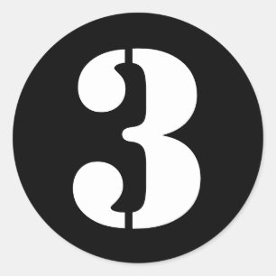 Stencil Zahlen von Janz Nummer 3 Drei schwarze Zah Runder Aufkleber