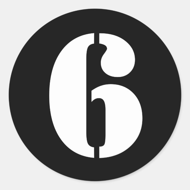 Stencil Zahlen von Janz Nummer 6 Sechs Schwarz Runder Aufkleber (Vorderseite)