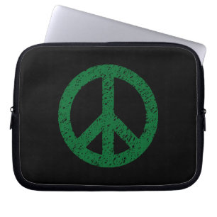 Stenciled Peace Symbol - Dk Grn on Blk Laptopschutzhülle