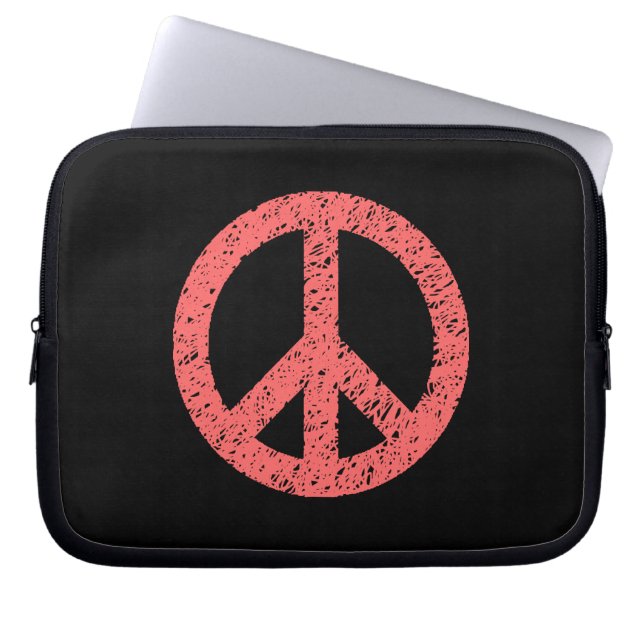 Stenciled Peace Symbol - Tropical Pink on Blk Laptopschutzhülle (Vorderseite)