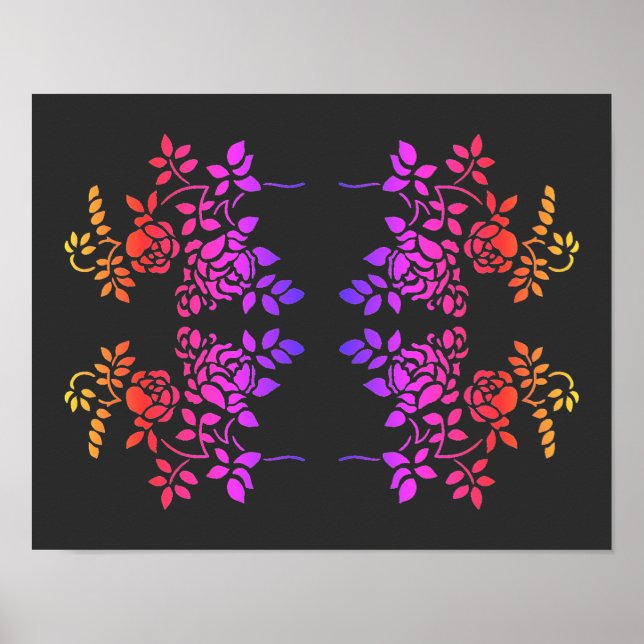 Stenciled Rose Blume Abstrakt Colors Poster (Vorne)